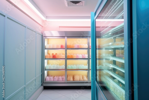 Empty Ice Cream Fridge in a Whimsical Pastel Environment