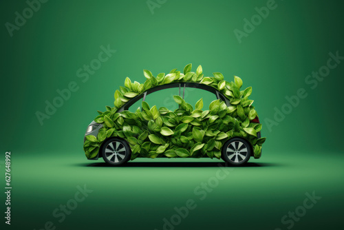 Eco friendly car made with leaves. AI generated