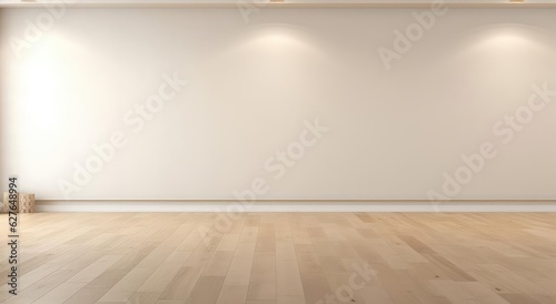 The interior of a room with a blank wall. Wooden floor