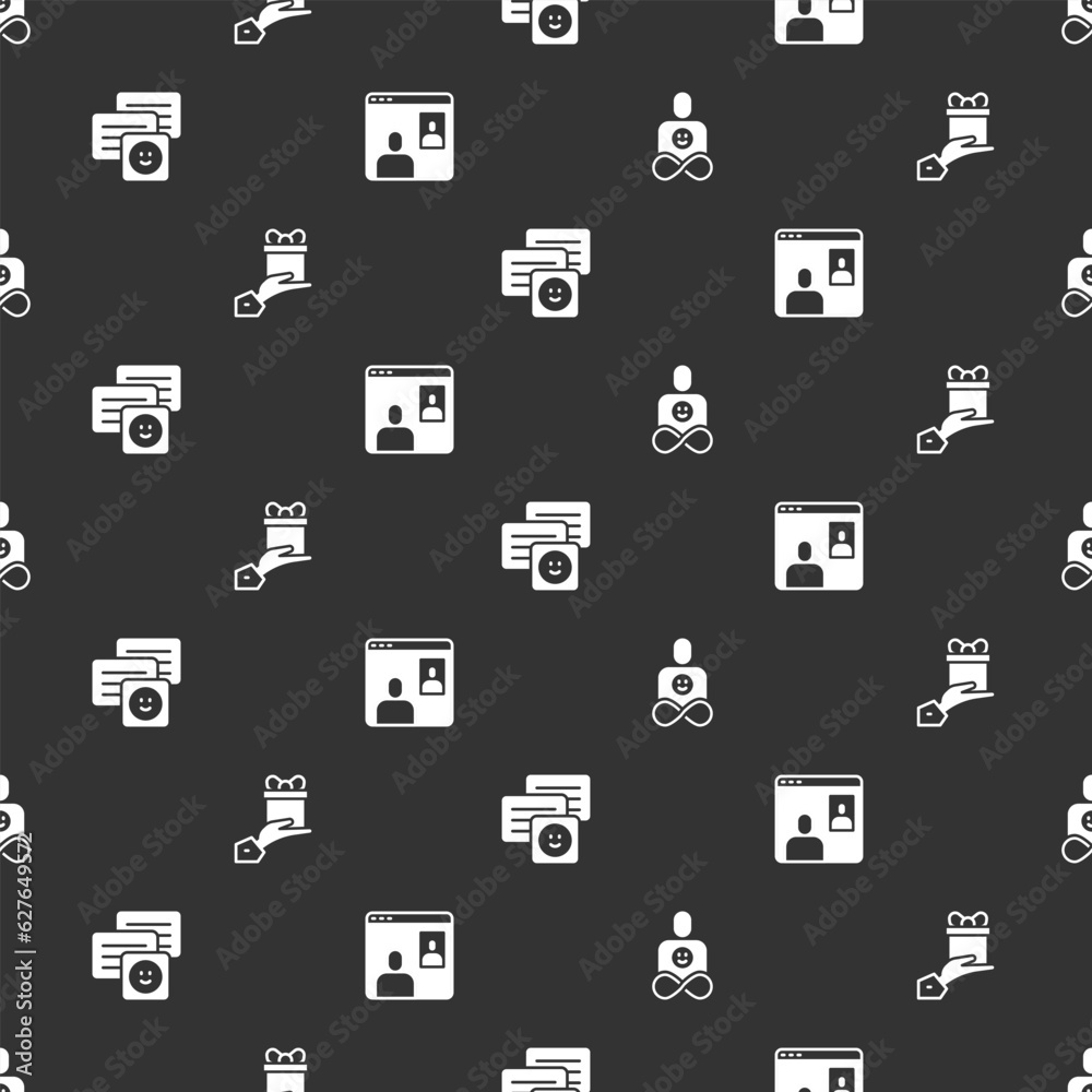 Set Friends forever, Give gift, Chat messages on laptop and Video chat conference on seamless pattern. Vector Set Friends forever, Give gift, Chat messages on laptop and Video chat conference on seamless pattern. Vector