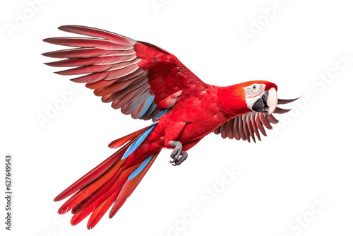 Red Macaw Flying Transparent Background. Generative AI © Haider