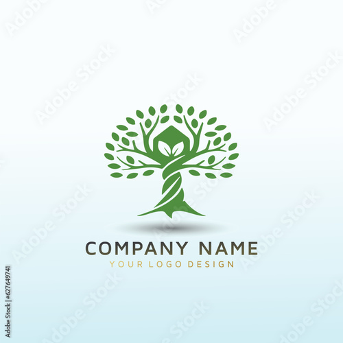 grow tree home vector logo design
