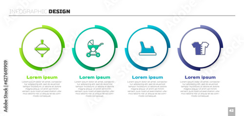 Set Whirligig toy, Baby stroller, potty and t-shirt. Business infographic template. Vector