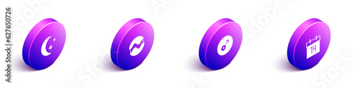 Set Isometric Moon and stars, Planet, Mars symbol and Calendar icon. Vector