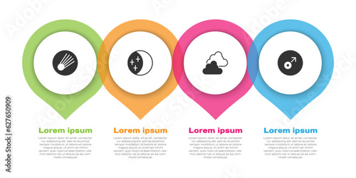 Set Comet, Eclipse of the sun, Cloudy weather and Mars symbol. Business infographic template. Vector