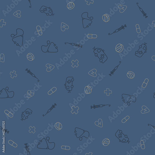 Medical seamless vector pattern. Background with thin line icons for presentation backdrop. Healthcare wallpaper.