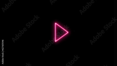 Neon shine play button with neon circle. Neon glowing play button.