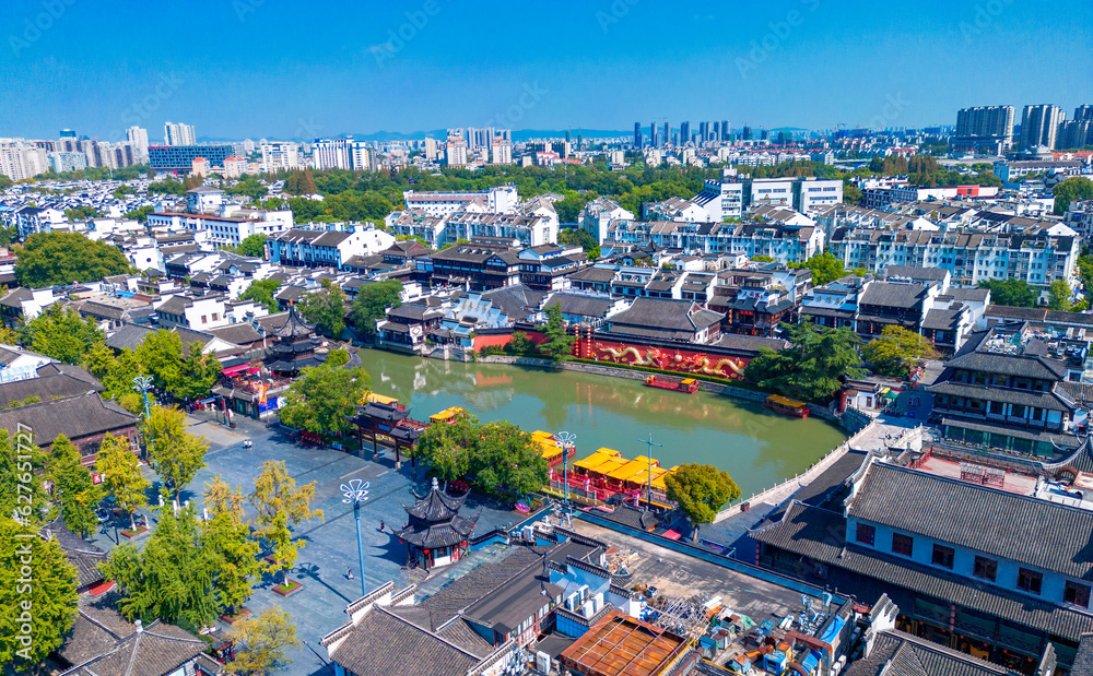Aerial photo of Confucius Temple Qinhuai River Scenic Belt, Nanjing, China