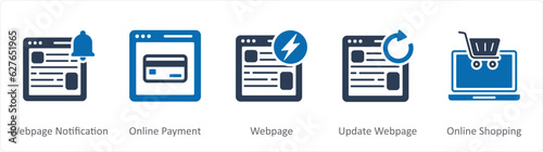 A set of 5 Internet icons as webpage notification, online payment, webpage