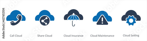 A set of 5 Internet icons as call cloud, share cloud, cloud insurance