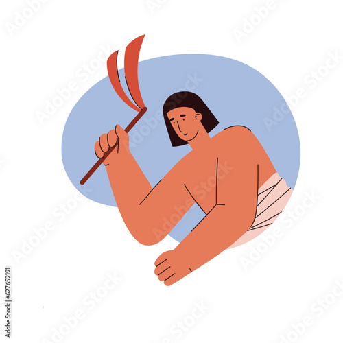 Farming ancient egyptian working man with whip plows, old agriculture and gathering culture cartoon vector illustration