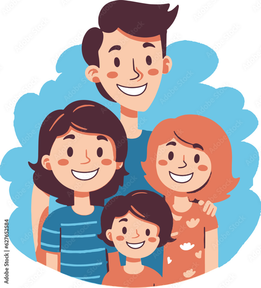 Happy family. Father, mother, son and daughter. Parents guard their children's hands. Vector illustration in flat style Happy family. Father, mother, son and daughter. Parents guard their children's hands. Vector illustration in flat style