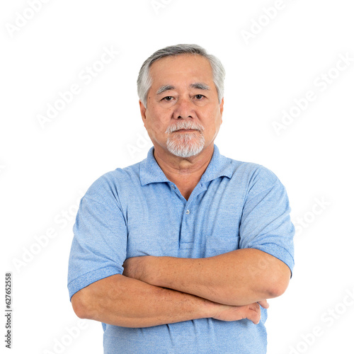 Portrait senior man feel happy isolated on a transparent png background - lifestyle senior male concept