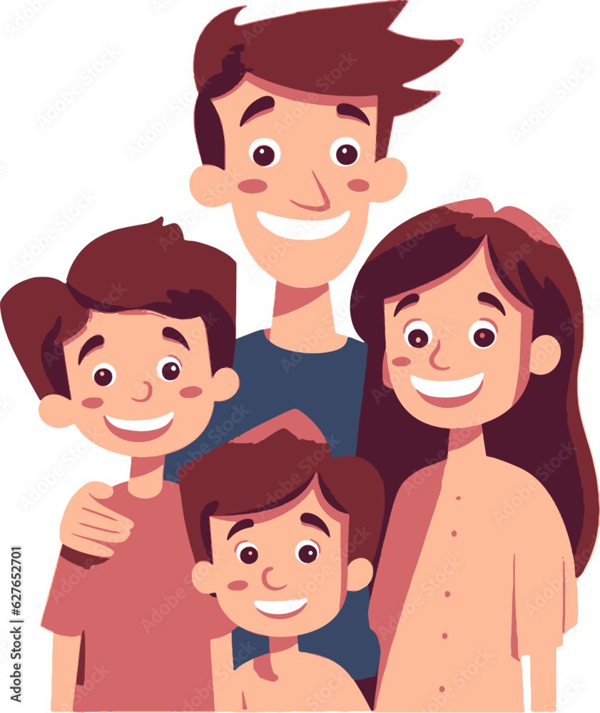 Happy family. Father, mother, son and daughter. Parents guard their children's hands. Vector illustration in flat style Happy family. Father, mother, son and daughter. Parents guard their children's hands. Vector illustration in flat style
