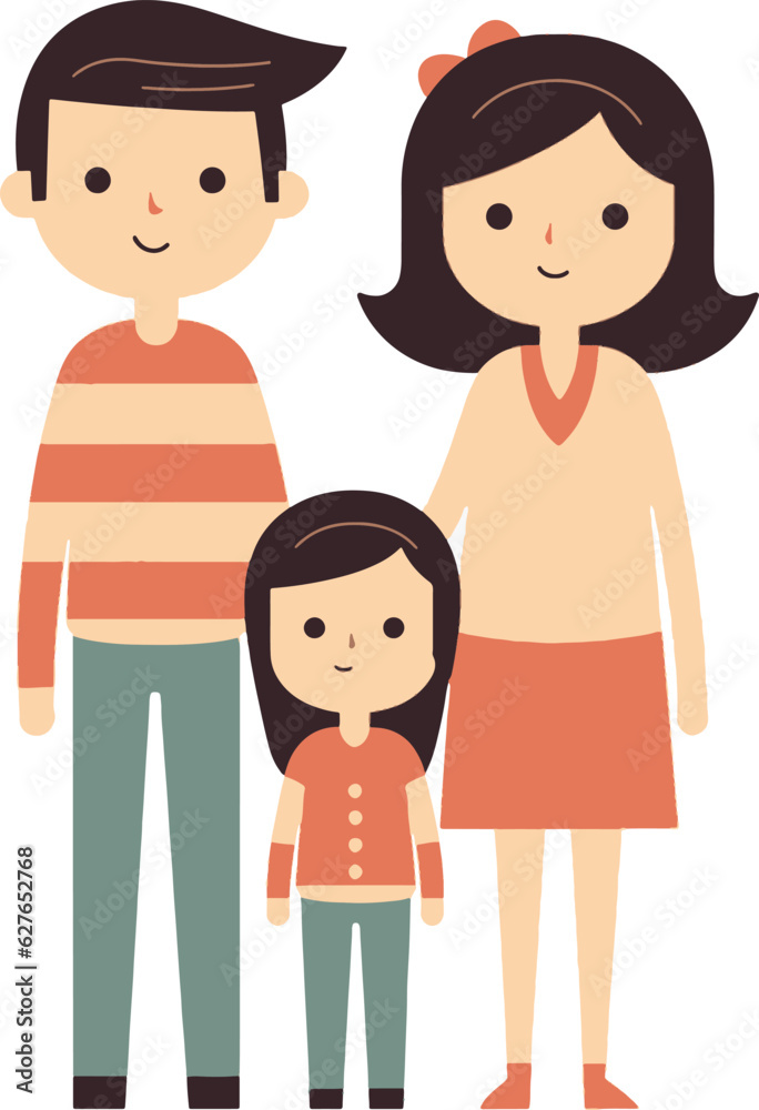 Happy family. Father, mother, son and daughter. Parents guard their children's hands. Vector illustration in flat style Happy family. Father, mother, son and daughter. Parents guard their children's hands. Vector illustration in flat style