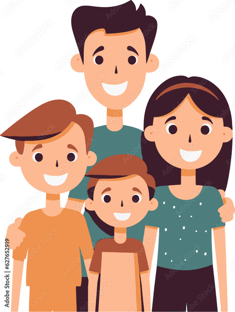 Happy family. Father, mother, son and daughter. Parents guard their children's hands. Vector illustration in flat style Happy family. Father, mother, son and daughter. Parents guard their children's hands. Vector illustration in flat style