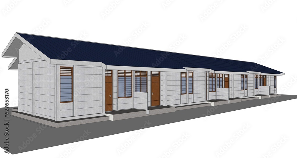 3D Illustration of Concrete Panel Wall House-House Exterior