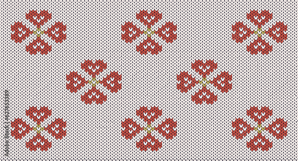 Red flowers Knitting Pattern, Festive Sweater Design. Seamless Knitted Pattern, Norway Festive Sweater Fair Isle Design. Red flowers Knitting Pattern, Festive Sweater Design. Seamless Knitted Pattern, Norway Festive Sweater Fair Isle Design.