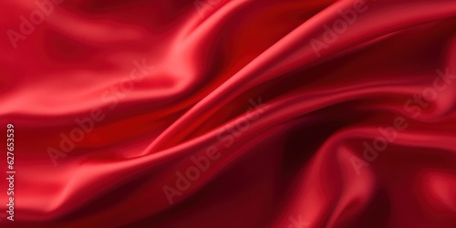 Beautiful bright background of red scarlet satin fabric with drapery
