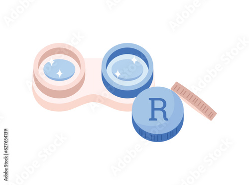 Contact lenses in container box, flat vector illustration isolated on white background.