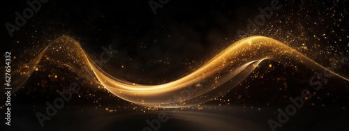 Beautiful dark abstract background with wave shaped golden dust splash © Eli Berr