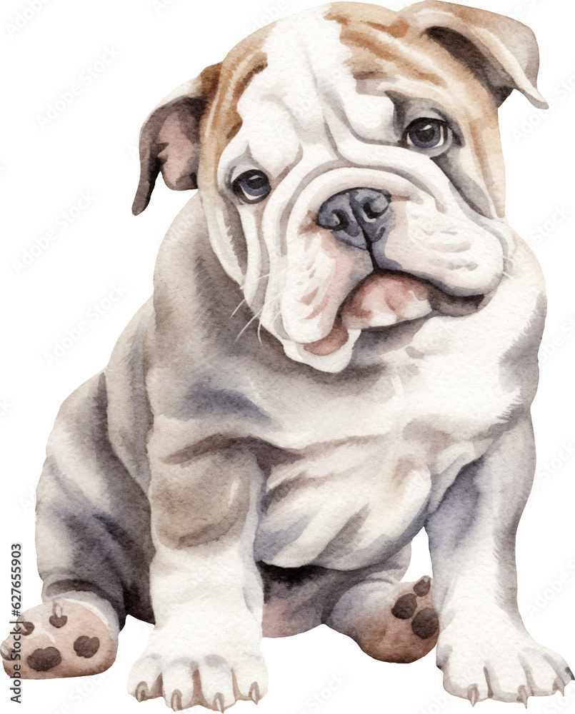 Obraz premium English bulldog puppy watercolour illustration created with Generative AI technology
