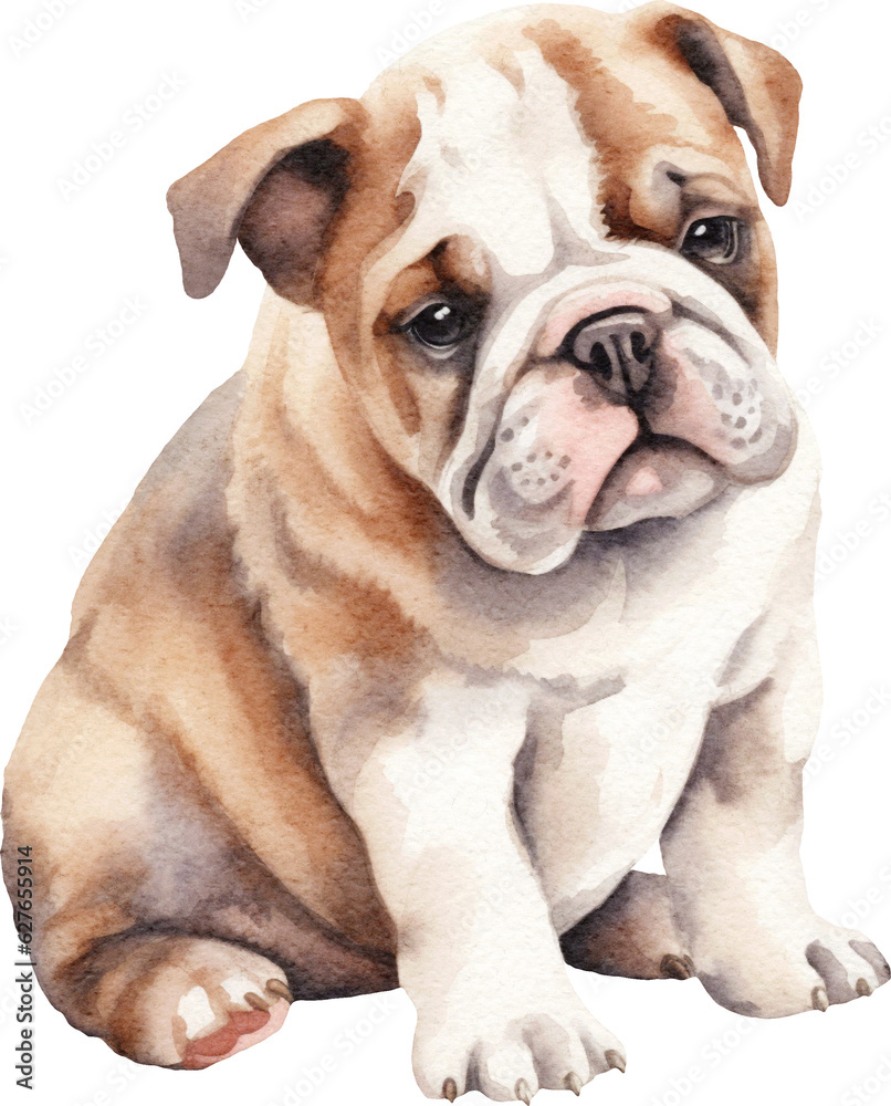 English bulldog puppy watercolour illustration created with Generative AI technology