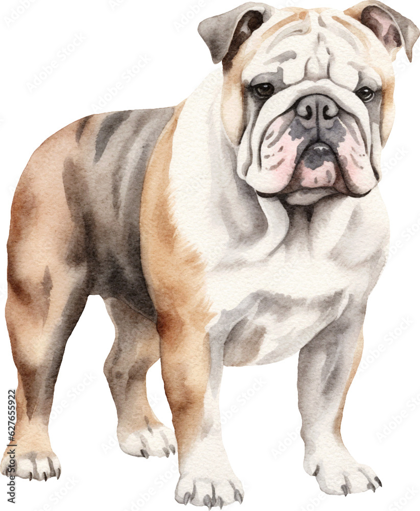 Obraz premium English bulldog watercolour illustration created with Generative AI technology