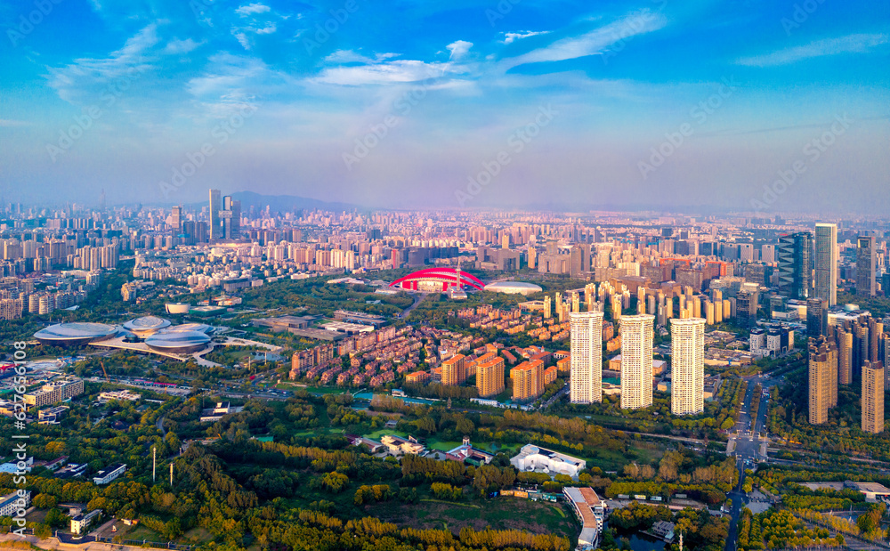 Naklejka premium The Urban Environment of Nanjing Olympic Sports Center and Jiangsu Grand Theater in China