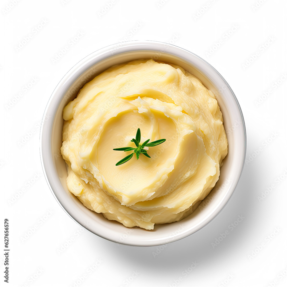 Mashed potatoes top view isolated on transparent background 