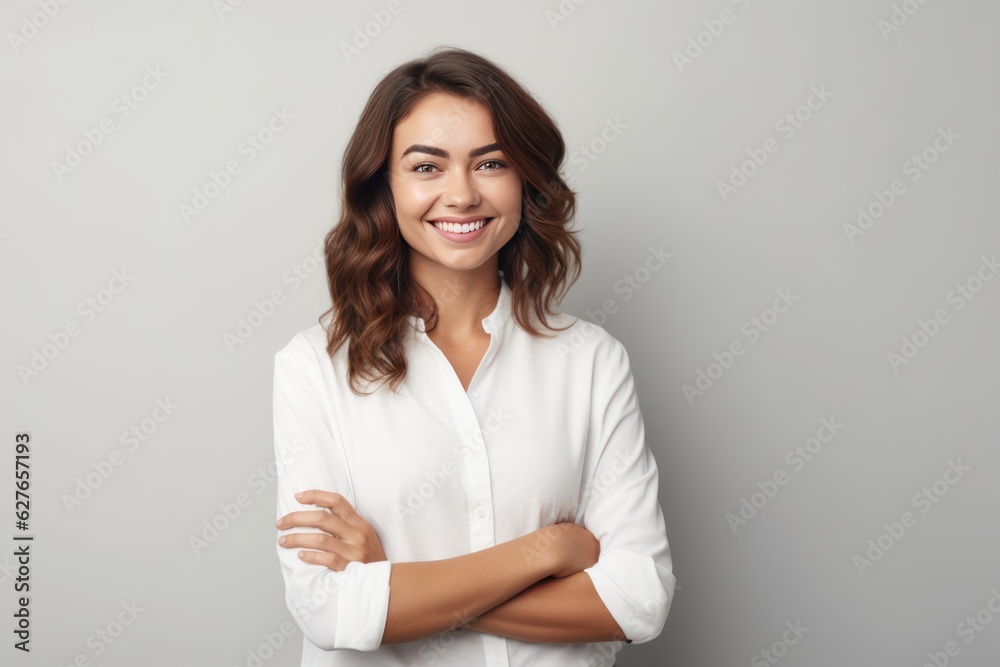 Portrait of young happy woman looks in camera. Skin care beauty, skincare cosmetics, dental concept isolated over white background. Portrait of young happy woman looks in camera. Skin care beauty, skincare cosmetics, dental concept isolated over white background.
