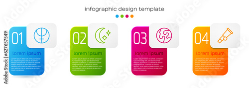 Set line Neptune planet, Moon and stars, Earth globe and Telescope. Business infographic template. Vector