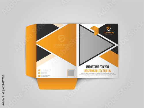 Security Service Business Presentation folder for files, design. Body Guard, cctv camera, Website security service, technology service design. Modern Presentation Folder Design.