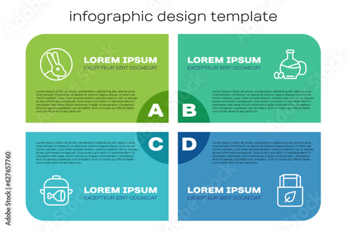 Set line Cooking pot and chicken leg, Rabbit, Shopping bag with recycle and Bottle of olive oil. Business infographic template. Vector