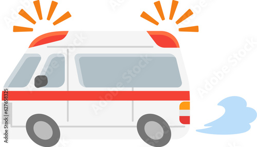 働く車・緊急走行する救急車　イラスト.