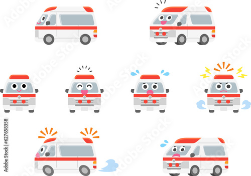 働く車・救急車　イラストセット.