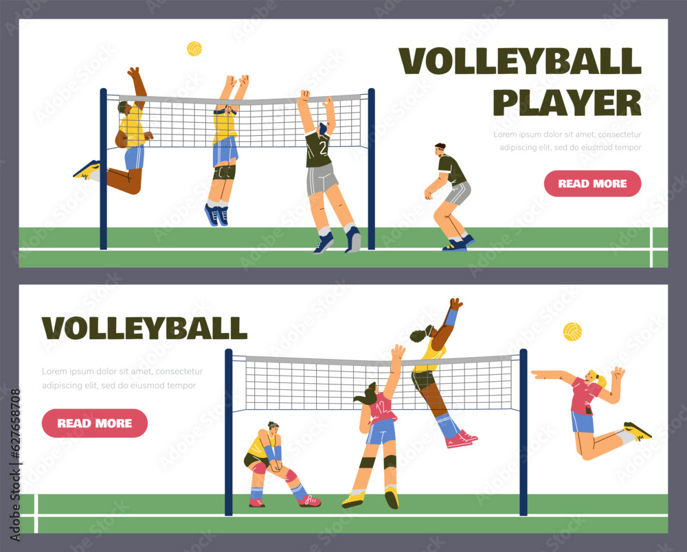 Fototapeta premium Set of website banner templates about volleyball sport game flat style