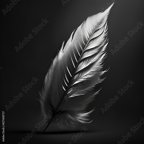 White feather isolated on black background, digital illustration. photo