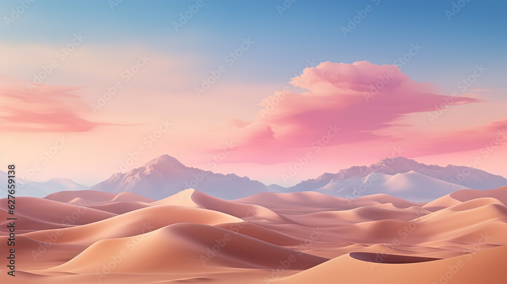 Naklejka premium Abstract desert landscape, pink sky. AI generated
