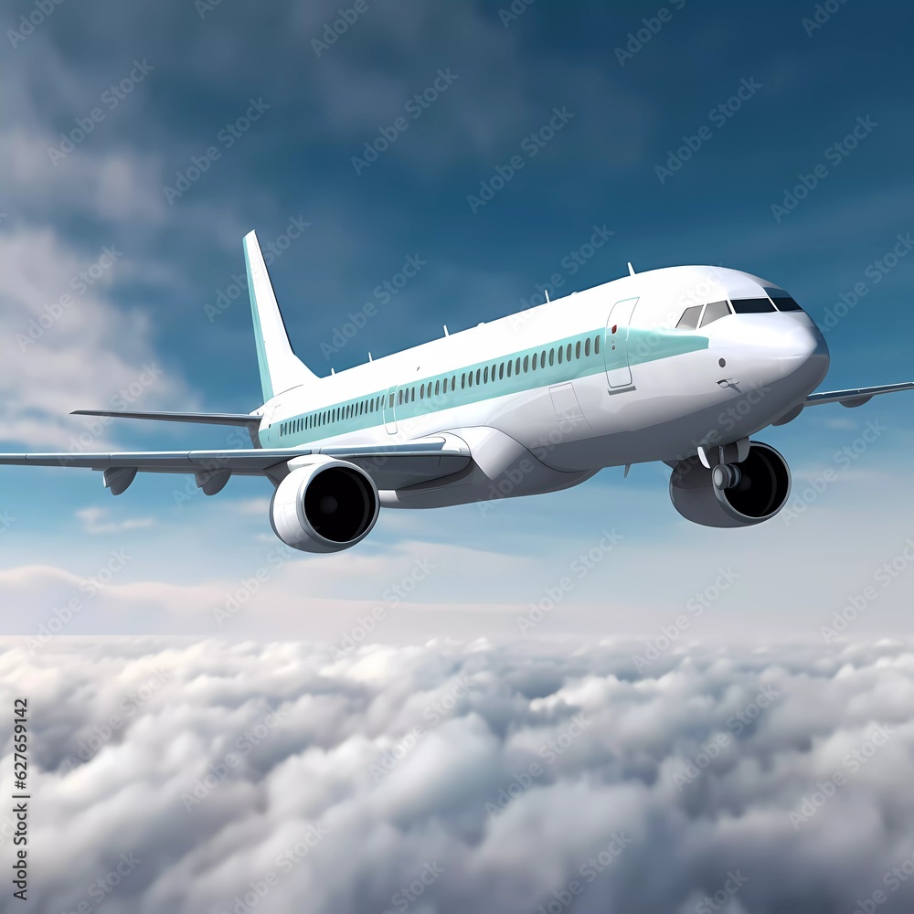 3D model of passenger jet airplane in flight No 1