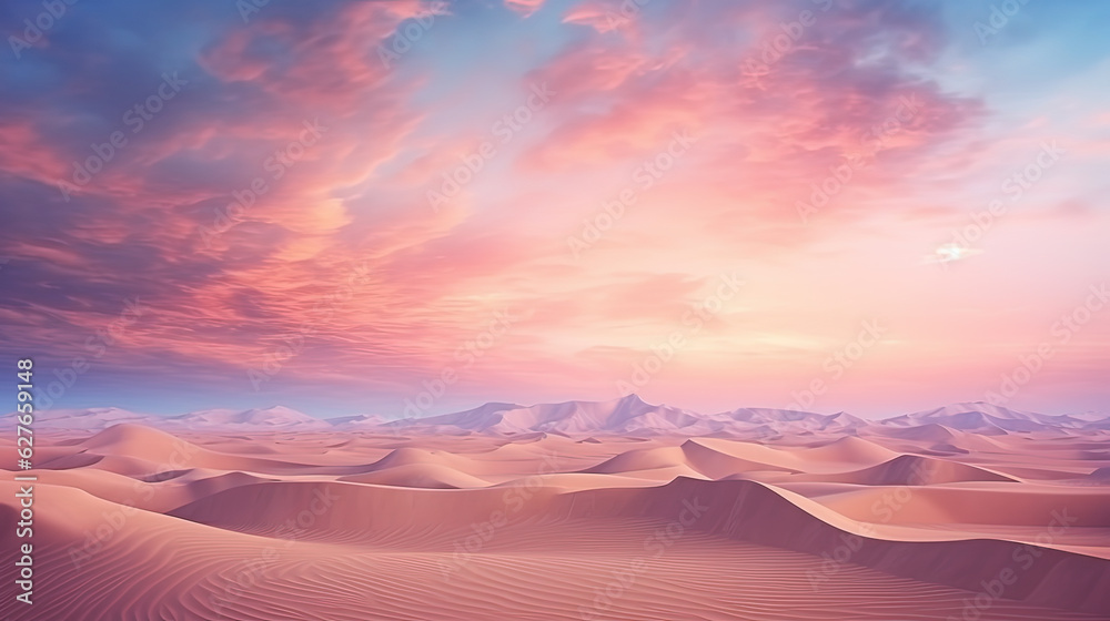 Abstract desert landscape, pink sky. AI generated