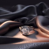 3D render of a diamond ring on a velvet cushion No 1