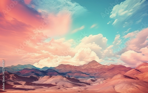Abstract desert landscape, pink sky. AI generated