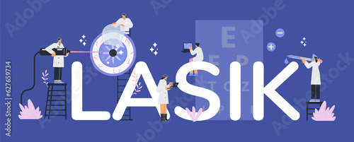 Eye laser surgery and lasik treatment banner or flyer design flat vector.