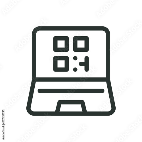 QR code on laptop screen isolated icon, qr code generation vector icon with editable stroke