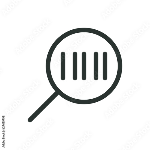 Bar code search isolated icon, find parcel by barcode vector icon with editable stroke