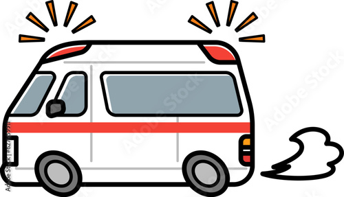 働く車・緊急走行する救急車　イラスト.