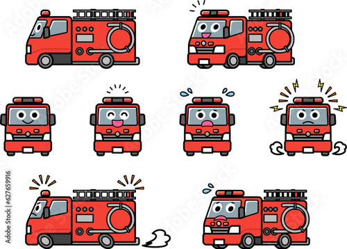 働く車・消防車　イラストセット.