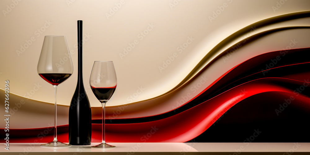 Wine Bottle and Wine Glass on the Table Still Life Wallpaper Cover