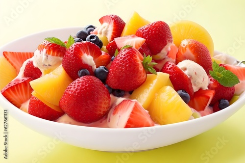 ice cream fruit salad with strawberry and blue berry 